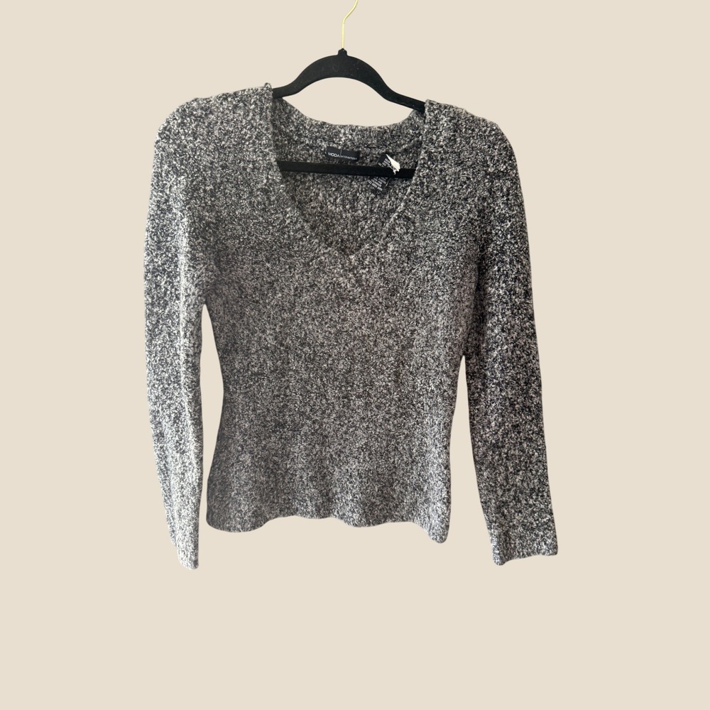 Moda Y2k Grey Marled Boucle V-Neck Wool Blend Sweater Women's Medium